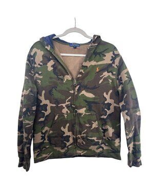 Polo Ralph Lauren Youth Hoodie Sz XL Green Camo Full-Zip Outdoorsy Athleisure